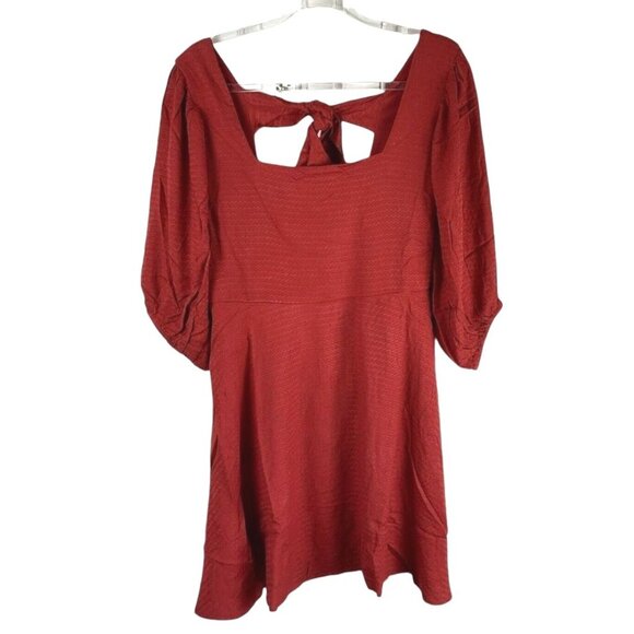 Band of the Free NWT Josette Dress Aurora Red Textured Mini Dress Sz Medium Puff - Picture 10 of 16